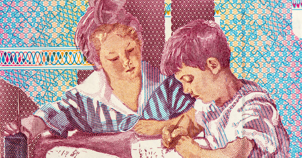 Ilustración antigua con dos niños que estudian