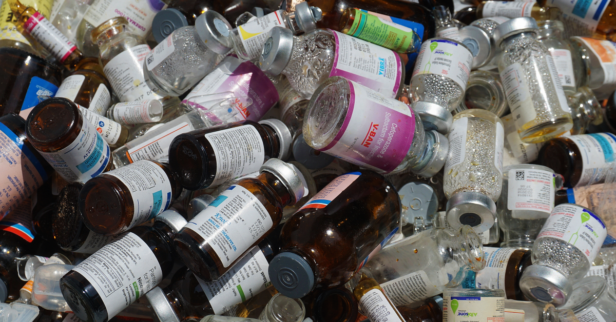 Residuos sanitarios de frascos de vidrio de medicamentos