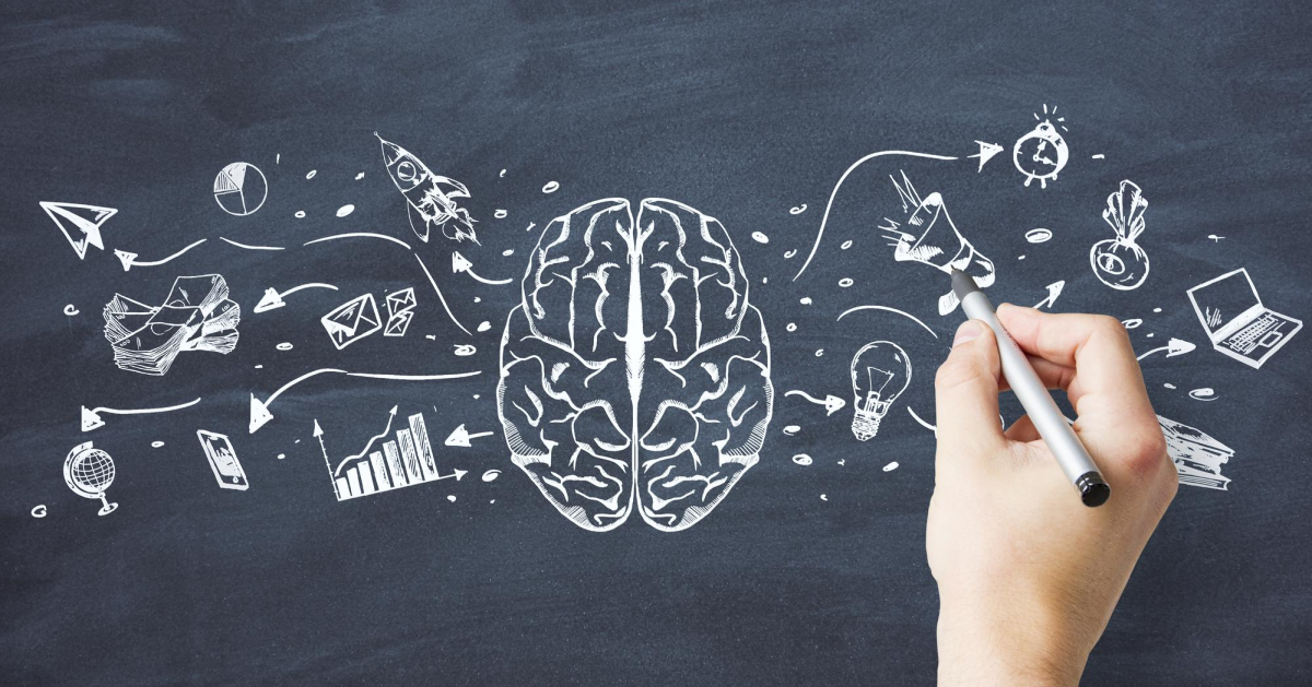 Ícono de cerebro con elementos educativos y cognitivos