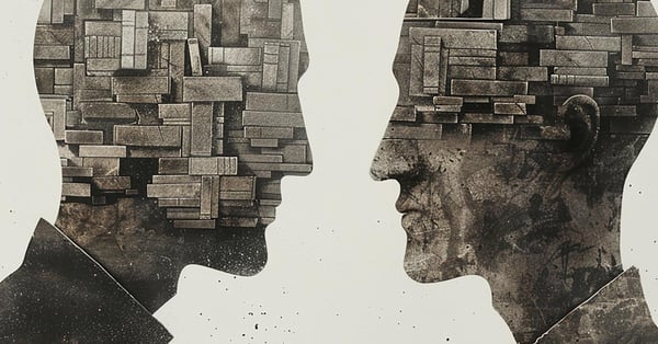 Dos figuras abstractas hablando, representan filosofía del lenguaje