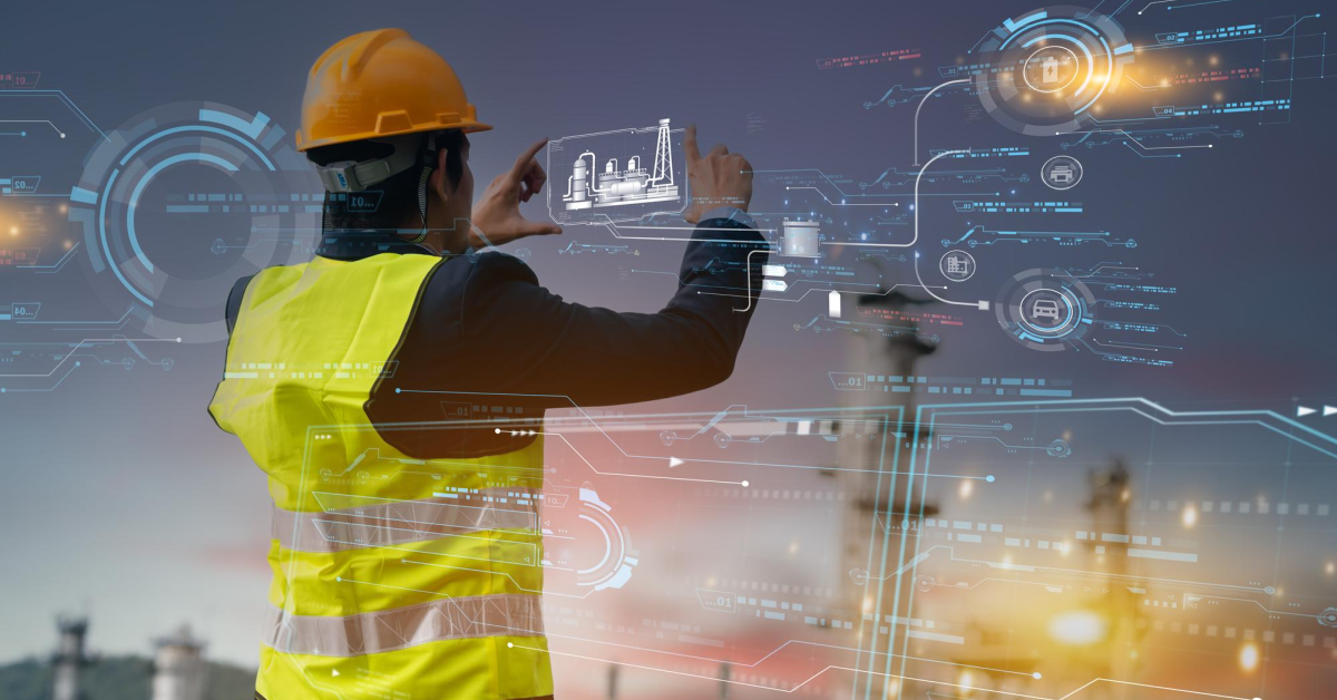 Profesional de la construcción usa tecnología avanzada digital