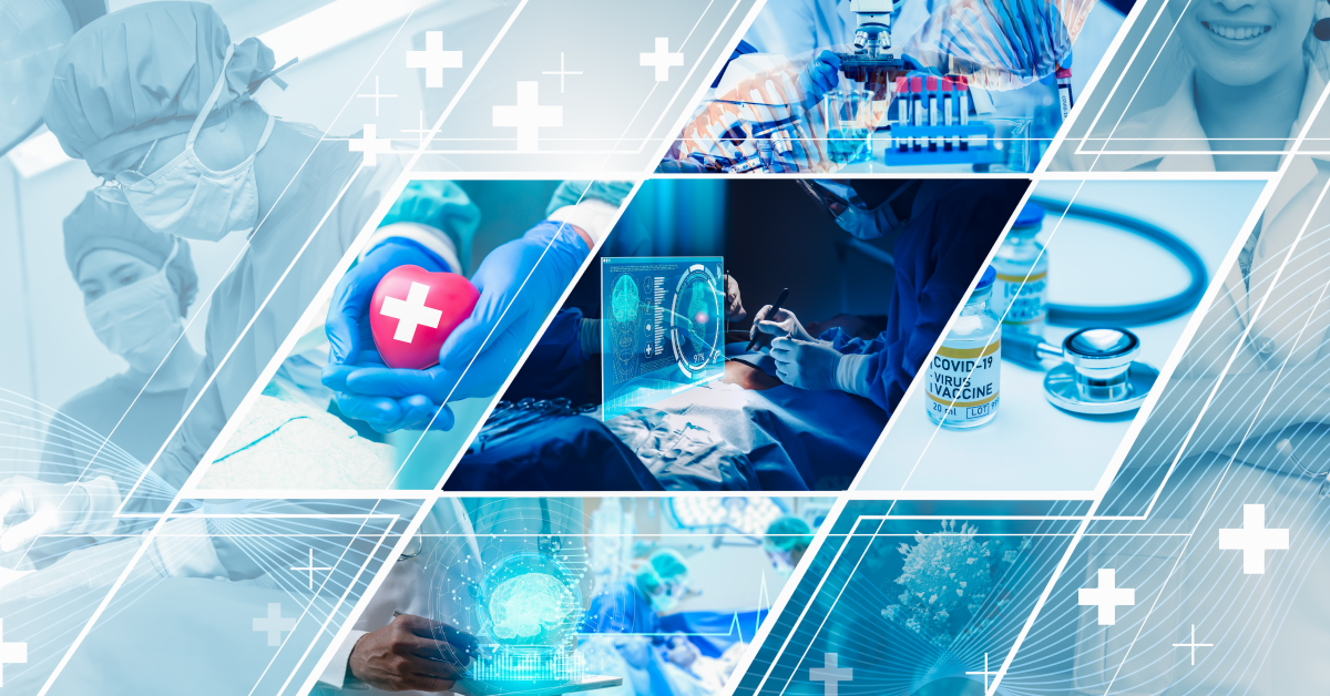 Collage de imágenes médicas con concepto de inteligencia artificial