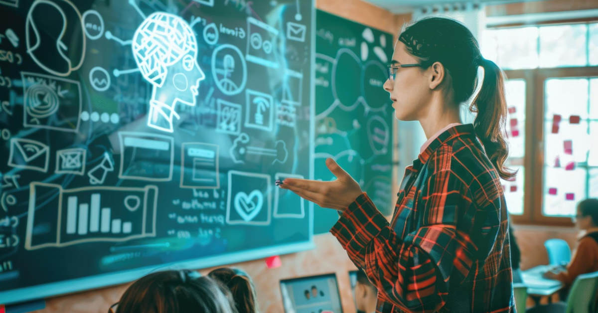 Pedagoga realizando prácticas pedagógicas innovadoras en aula
