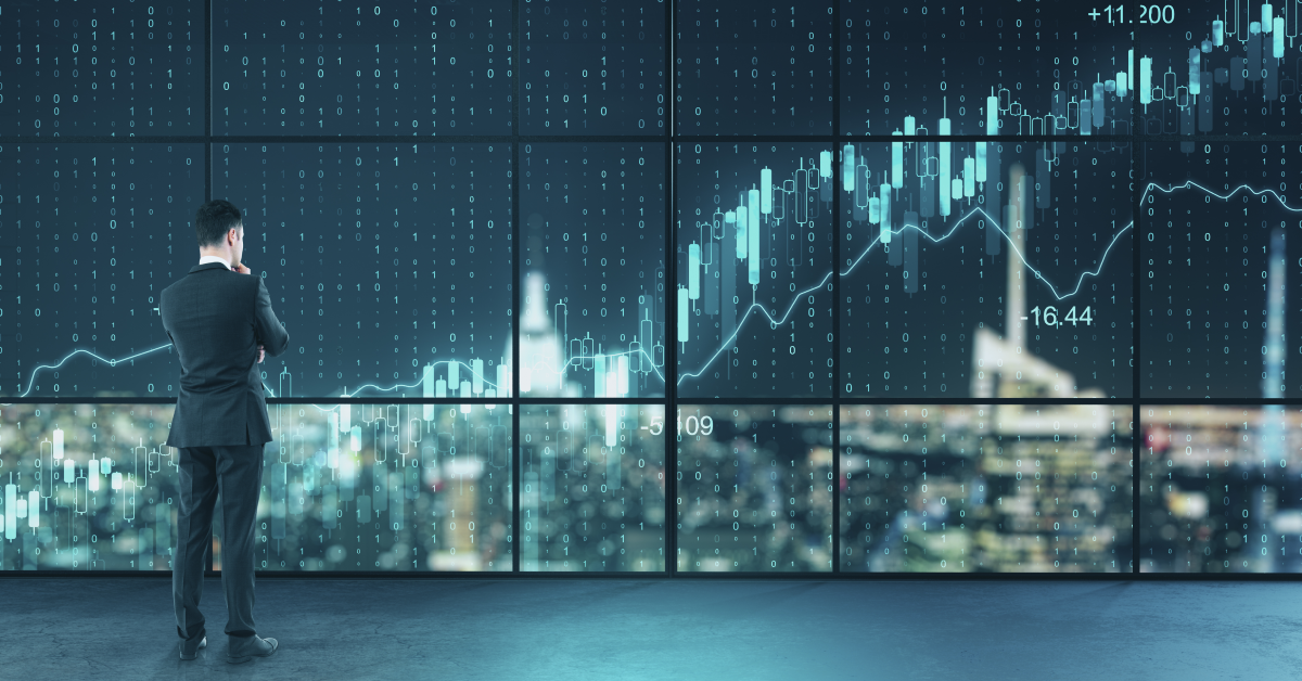 Hombre de negocios observa estado del sistema financiero