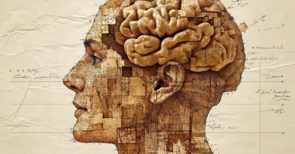 Dibujo de cabeza con cerebro representa epistemología
