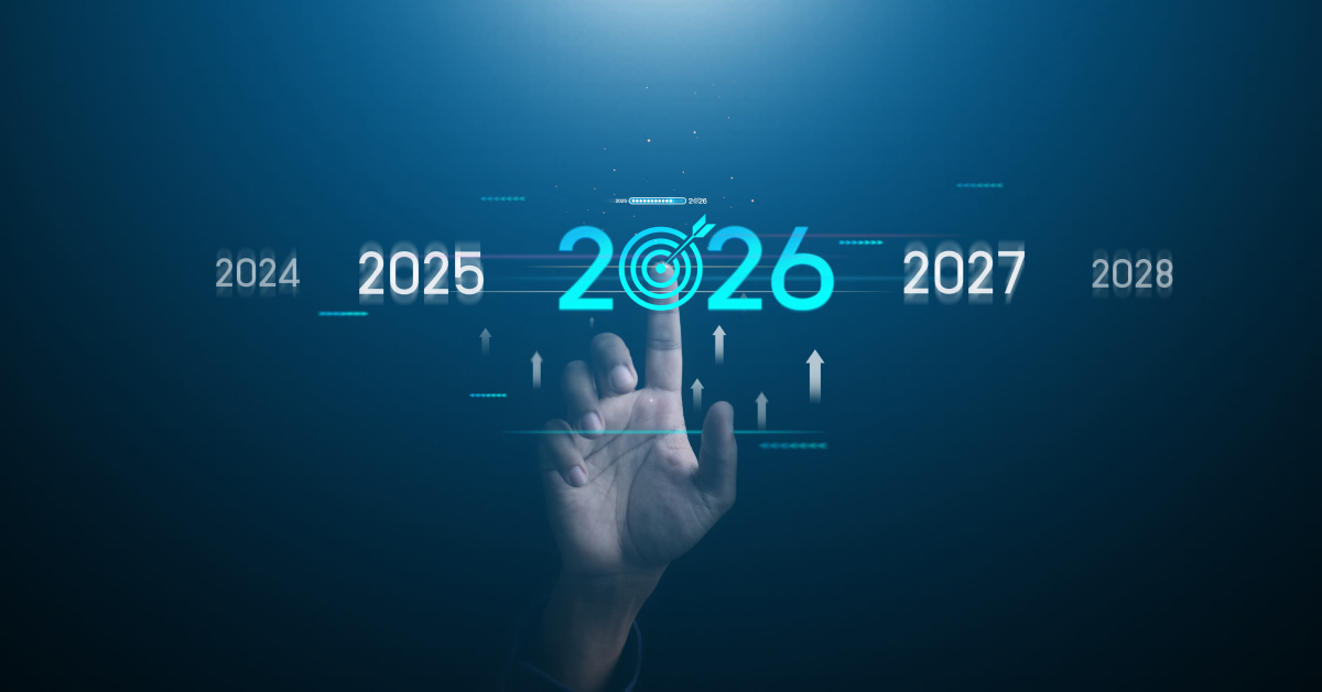 Mano señala blanco con flecha que dice 2026