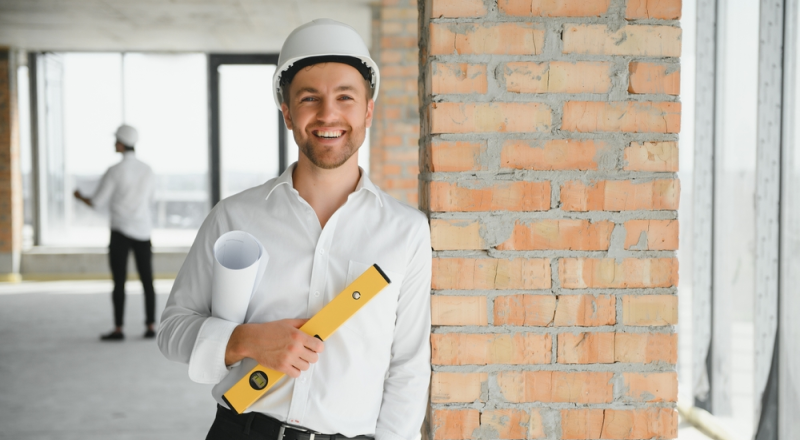 Administrador exitoso de la construcción inmerso en proyecto