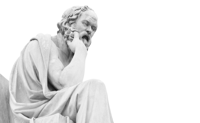 Filósofo Sócrates, amante de la sabiduría, en reflexión