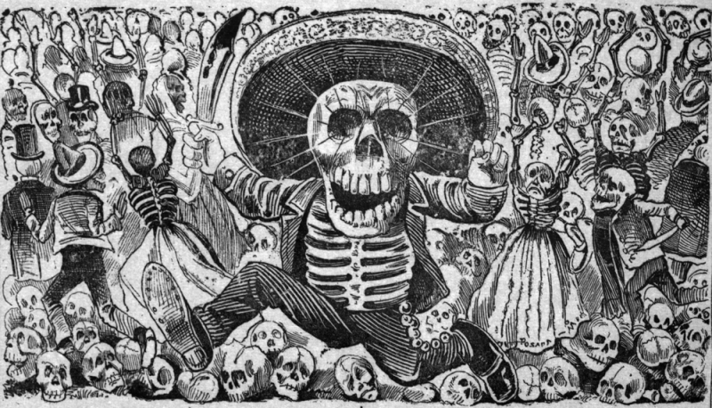 Ilustración de Catrina con sombrero de José Guadalupe Posada