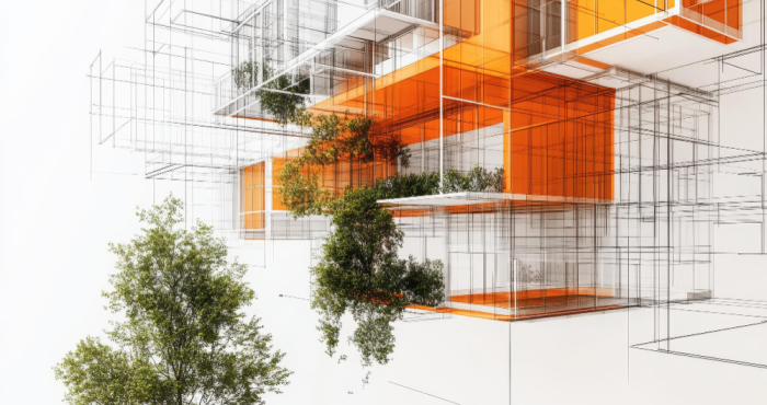 Dibujo 3d de diseño arquitectónica con plantas