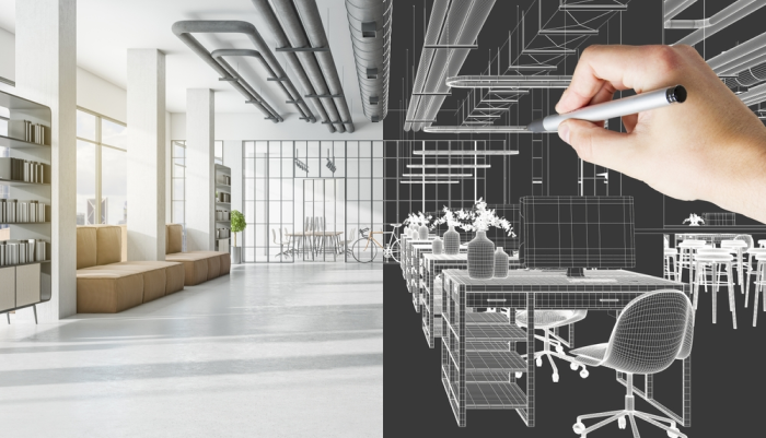 Diseñador arquitectónico traza disposición de espacios