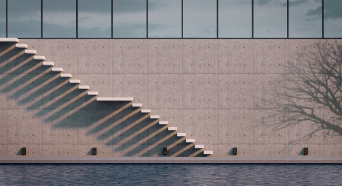 Diseño minimalista en escaleras y piscina