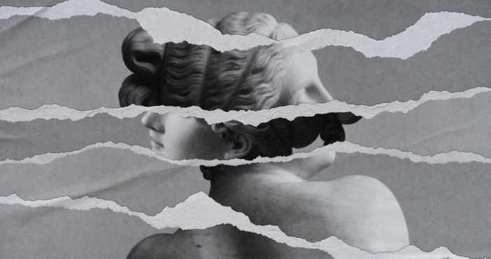 Concepto de angustia existencial, estatua dividida en partes