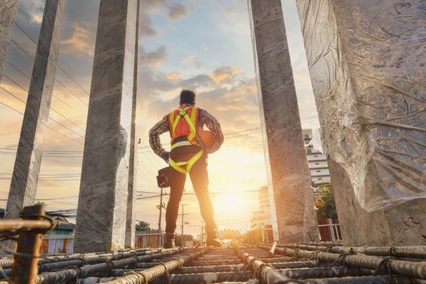 Supervisor de obras mira el atardecer