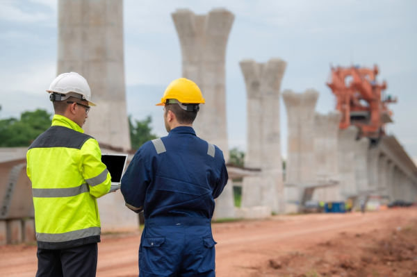 Gerentes de construcción hacen supervisión de segundo piso